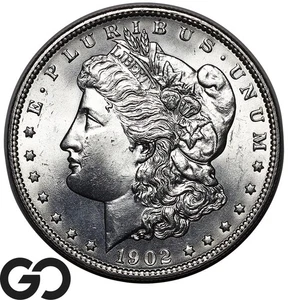 1902 Morgan Silver Dollar Silver Coin, Blast White Solid Gem BU++ - Picture 1 of 3