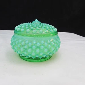Fenton Green Opalescent Hobnail #389 Puffbox 1940 LEUCHTET!!!! W1539 - Bild 1 von 8