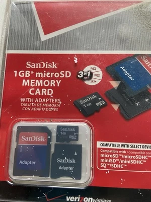 New Sandisk 1 GB Memory Card With Adapters 3 in 1 Verizon Wireless Music Photos - Image 1 of 4