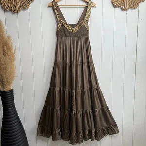 Free People maxi slip tiered beaded satin pleated XS - Picture 1 of 13