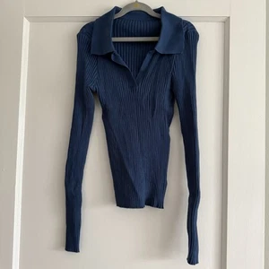 Dazy Blue geripptes Damen Rippstrick Polokragen Langarm Top XSmall NEU - Bild 1 von 5