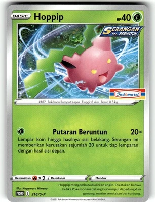 Pokemon 2021 Indonesia Hoppip Promo Card 216/S-P Stamped Indomaret - Image 1 of 4