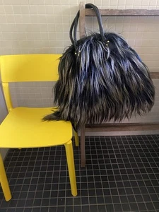 Real Leather Fur River Island Large Handbag Shaggy Fur Boho Look RRP £ 130 - Picture 1 of 9