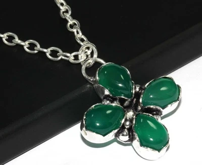 925 镀银优质绿玛瑙项链宝石尺寸 19 GW — 第 1/3 张图片