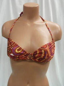 Sauvage Bandeau Red Paisley Metal Ring Bikini Top Small #3539L - Picture 1 of 4