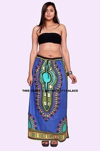 Boho African Dashiki Floral Print High Waist Long Maxi Dress Cotton Women Skirt - Picture 1 of 4