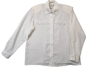 Vtg Karen Arnold Womens Dressy Fancy Sheer Blouse 90's Y2K Office Church SZ 14 - Picture 1 of 11