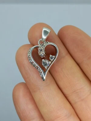 Vintage Silver 925 Charm Pendant Heart Zircons Women Gift Jewellry Charms - Immagine 1 di 4