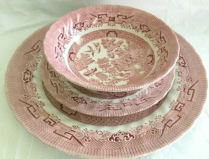 Churchill Willow Rose China Pink: Dinner Plate; Salad Plate; Bowl Set Excellent - Picture 1 of 11