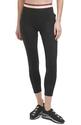 MSRP $60 Women's Dkny Multi Stripe High Waist Leggings Black Size Medium (HOLE) - Image 1 of 3