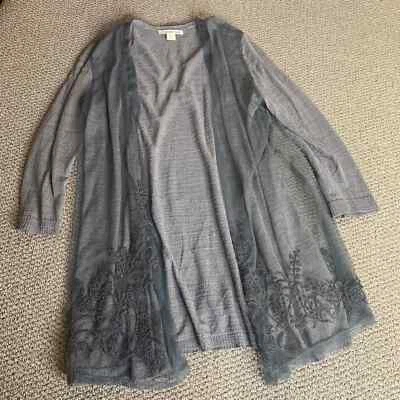 Coldwater Creek Womens Cardigan Sweater Size Small 6-8 Gray Overlay Open Front - Image 1 of 4