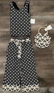 SIGRID OLSEN KIDS~NEW~Black Floral Shirt & Pants Set + Purse~Girl's Sz S~5-6~ - Picture 1 of 11