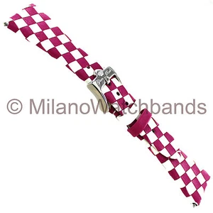 22mm Glam Rock High Quality Hand Made Braided Leather Fuchsia & White Watch Band - Picture 1 of 5