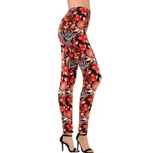 Red on Black Floral Leggings| Reg One size Buttery Soft Leggings - Picture 1 of 8