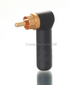 Switchcraft 3502RABAU ángulo recto 90° grados dorado fono enchufe RCA, cuerpo negro - Imagen 1 de 8