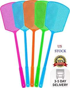 Fly Swatter,5 Pack Plastic Heavy Duty Manual Fly Killer, Long Handle Flyswatter, - Picture 1 of 8
