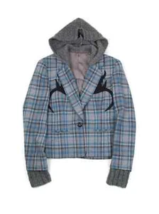 Women's Spectacular Vtg y2k Wool Plaid Hooded Blazer Jacket US6/M - Picture 1 of 8