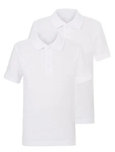 Girls 2 pack School Teflon Polo Shirt White Blue Age 2-16 Cotton Uniform - Picture 1 of 5