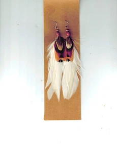 Feather Earrings White Saddle with pheasant topping - Picture 1 of 1