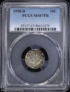 1958-D 10c Roosevelt Dime PCGS MS 67 FB | Uncirculated UNC BU - Picture 1 of 4