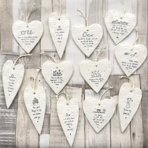 East of India Hanging White Porcelain Wobbly Hearts Inspirational Gift - Picture 1 of 18
