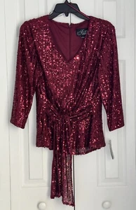 Top tunica Alex sera paillettes bordeaux LS foderato donna L nuovo con etichetta - Foto 1 di 3