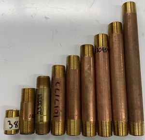 Pezón de tubo de latón de 3/8" NPT roscado ambos extremos - Imagen 1 de 9