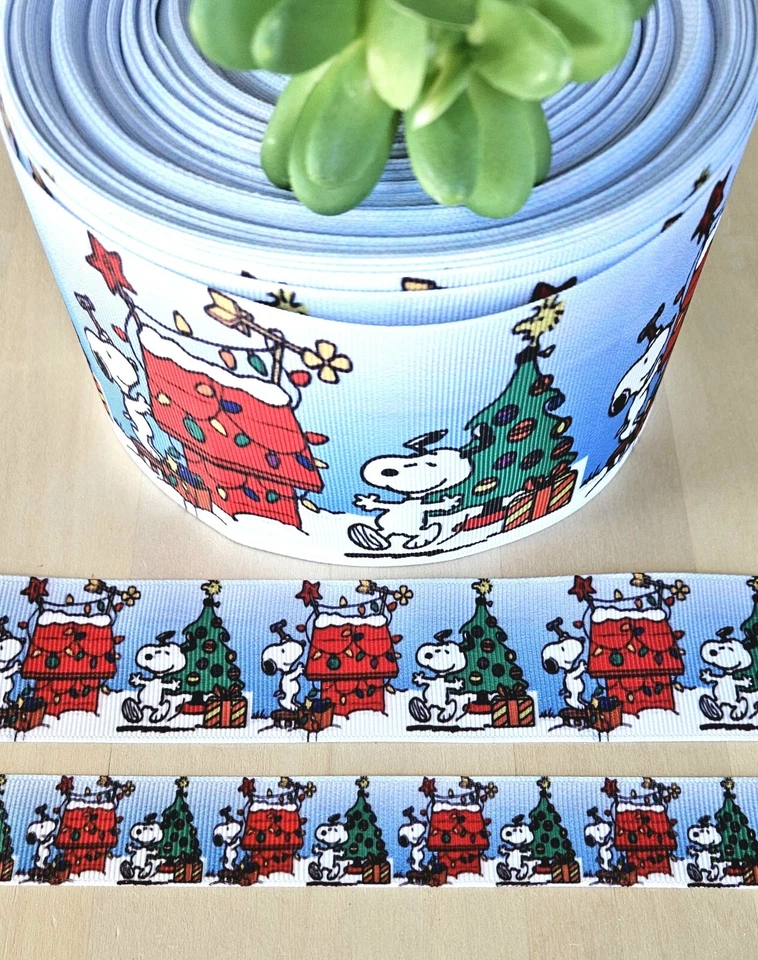 7/8, 1.5 & 3" (1 YD) Snoopy Christmas Grosgrain Ribbon Woodstock Beagle - Image 1 of 1
