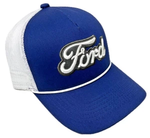 FORD LOGO ADJUSTABLE CURVED BILL BLUE & WHITE MESH TRUCKER SNAPBACK HAT CAP NWT - Picture 1 of 4
