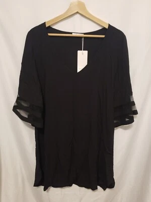 EKOUAER Traje de Baño Vestido de Cubrimiento Pequeño Negro Transparente Cuello en V Manga 3/4 Pullover Foto 1 de 4
