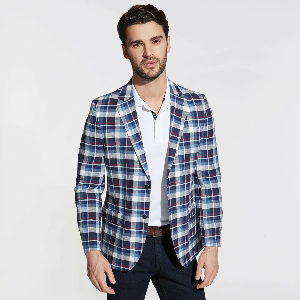 NUEVO CON ETIQUETAS Nautica Hombres Brielle Mezcla de Lino Cuadros Multicolor Abrigo Deportivo Chaqueta 40R  Foto 1 de 1