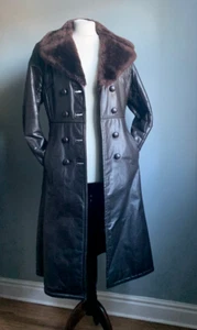 CAPPOTTO LUNGO PELLE TRENCH 6 8 sherpa pelliccia collo completo ufficiale militare steampunk - Foto 1 di 22