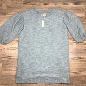 Anthropologie Sweater Dress Blue Green Puffed Sleeve Womens Xtra Small Soft - Picture 1 of 8