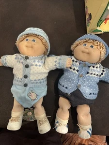 2 Lot 1982 Cabbage Patch Kids Boy Doll Blond Hair Blue Eyes Homemade Clothing - Picture 1 of 10
