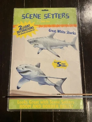 Gran Tiburones Blancos Escena Setter Fiesta Pared RETROPO Peces Océano Mandíbulas Bajo Mar Foto 1 de 2