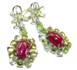 Juicy design 27.2 carat Authentic Ruby .925 Sterling Silver handcrafted earri - Picture 1 of 4