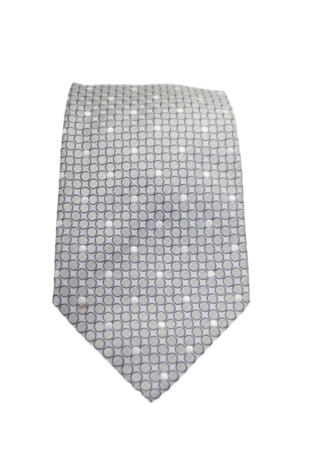 Giorgio Armani Mens Silk Polka Dot Wide Width Necktie Gray Navy Blue - Image 1 of 4