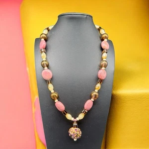 Millefiori Kunst Glas und Stein facettierter Quarz 925 Sterling Anhänger Halskette 17" - Bild 1 von 14