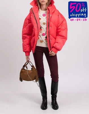 RRP€1200 IENKI IENKI Down Puffer Jacket Size L Pink Quilted Hooded Oversized - Image 1 of 4