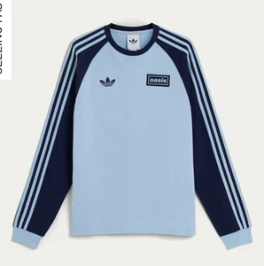 New Size Large Adidas X Oasis Tour 3-Stripes Blue Long Sleeve T-shirt Fast Post - Picture 1 of 5