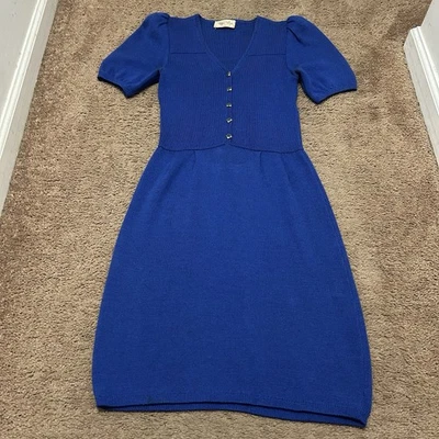 Vestido de malha vintage Marie St John azul royal gola V botões *LEIA tamanho P? - Imagem 1 de 4