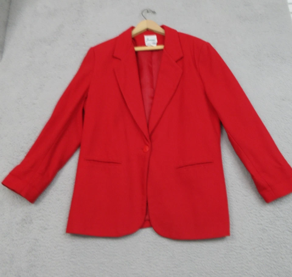 Blazer Joanna Mujer Grande Rojo Lana Un Botón Forrado Muesca Solapa Sencillo Pecho Foto 1 de 4