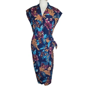 Vtg 1990s HBS Ltd. Faux Sarong Style Maxi Dress 16 Multicolor Tropical Floral - Picture 1 of 7