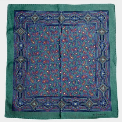 Polo Ralph Lauren Mini Silk Scarf Green Paisley Used Rare 90s From Japan - Image 1 of 4