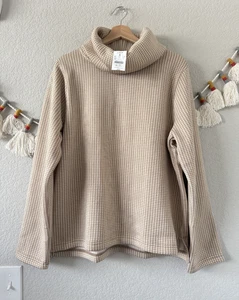 J. crew Gingham Long Sleeve Funnel Neck Pullover Sweater Cozy Neutral Modest NWT - Picture 1 of 8