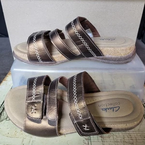 SZ 9.5 Clarks Women's Roseville Bay Bronze Metallic Leather Slide Sandals- NEW - Picture 1 of 18