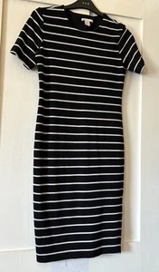 H&M Black Stripe Stretch Jersey Bodycon Tube Pull On Dress Small UK8/10 L37.5" - Picture 1 of 6