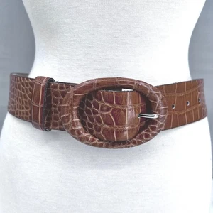 VTG Liz Claiborne Statement Leather Belt Croc Embossed Oval Buckle Women's S - Picture 1 of 9