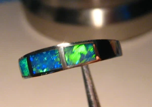 Opal Inlay Ring, massiv 14 Karat Weißgold, Größe 8, Brillant Edelstein Opal - Bild 1 von 9