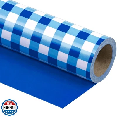 WRAPAHOLIC 30 Inch Reversible Wrapping Paper Roll - Navy and White Plaid Desi - Image 1 of 4